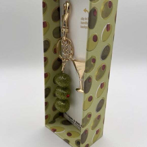 Piper K Olive Martini Keychain Bag Charm Glass Stones Summer Cocktail Gift - Picture 5 of 5